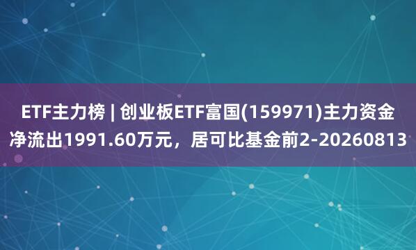 ETF主力榜 | 创业板ETF富国(159971)主力资金净流出1991.60万元，居可比基金前2-20260813