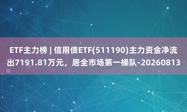 ETF主力榜 | 信用债ETF(511190)主力资金净流出7191.81万元，居全市场第一梯队-20260813