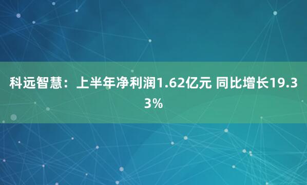 科远智慧：上半年净利润1.62亿元 同比增长19.33%