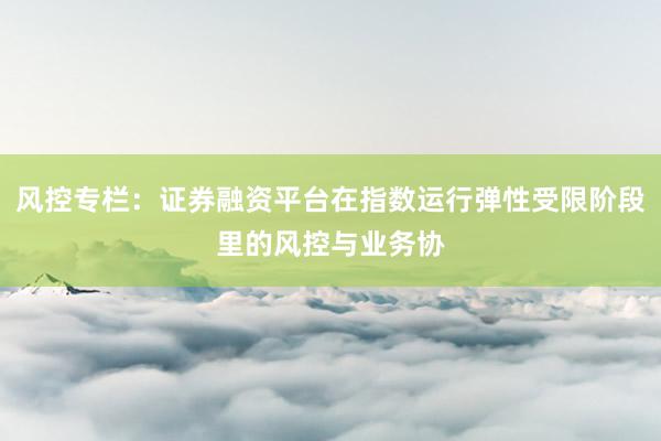 风控专栏：证券融资平台在指数运行弹性受限阶段里的风控与业务协