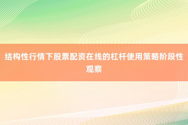 结构性行情下股票配资在线的杠杆使用策略阶段性观察