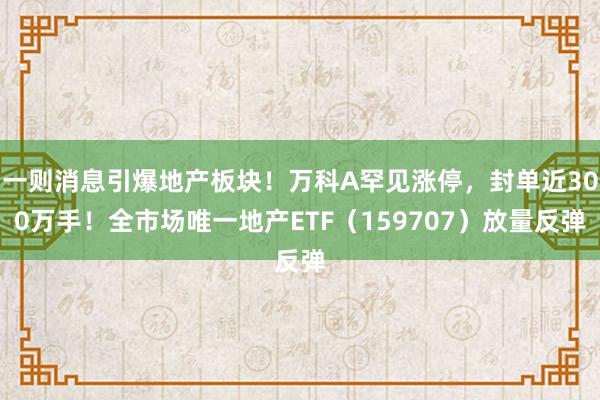 一则消息引爆地产板块！万科A罕见涨停，封单近300万手！全市场唯一地产ETF（159707）放量反弹