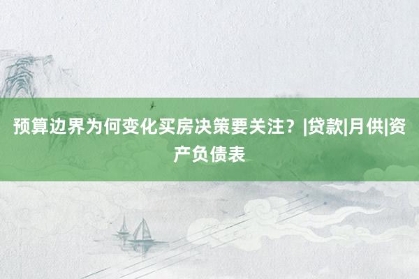 预算边界为何变化买房决策要关注？|贷款|月供|资产负债表