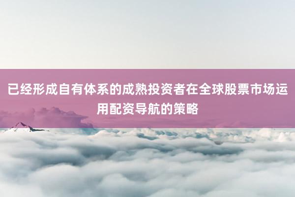 已经形成自有体系的成熟投资者在全球股票市场运用配资导航的策略