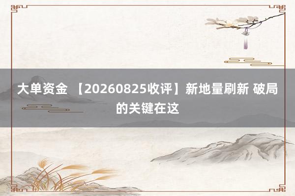 大单资金 【20260825收评】新地量刷新 破局的关键在这