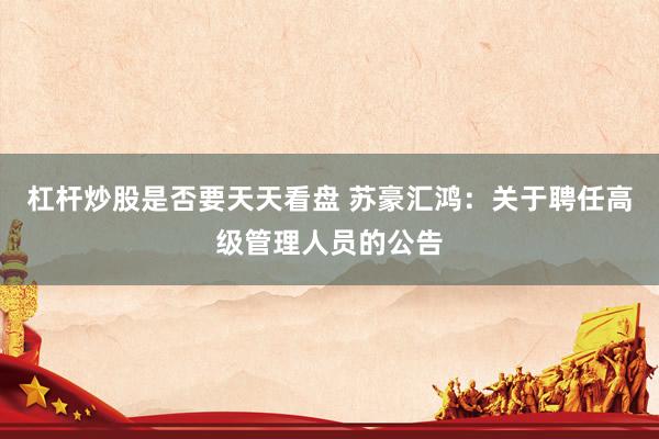 杠杆炒股是否要天天看盘 苏豪汇鸿：关于聘任高级管理人员的公告