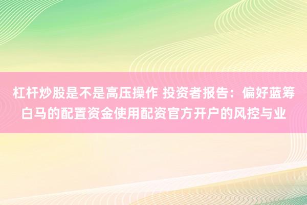 杠杆炒股是不是高压操作 投资者报告：偏好蓝筹白马的配置资金使用配资官方开户的风控与业