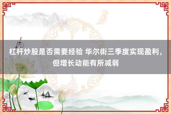 杠杆炒股是否需要经验 华尔街三季度实现盈利，但增长动能有所减弱